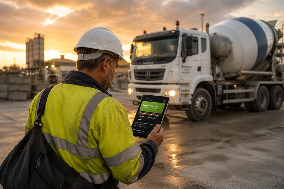 Driver using OpenSpaces beside a truck